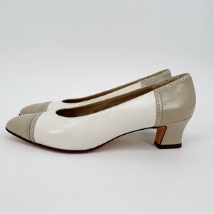 Salvatore Ferragamo White and Tan Heels